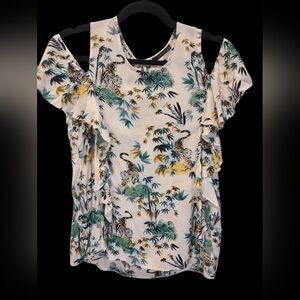 Paul Mark Tiger Print Cold Shoulder 100% Cotton Top Size Small